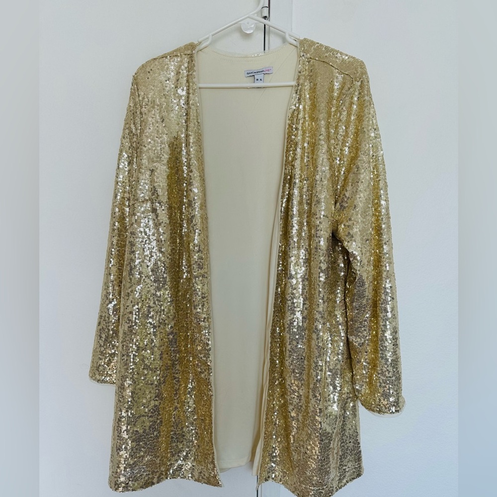 Gold Sequin Open Front Cardigan – Isaac Mizrahi Live! Women’s XL
